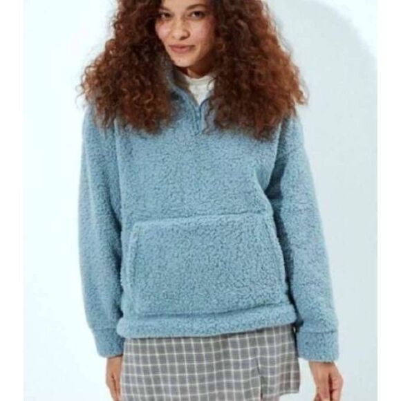 American Eagle Pullover half Zip Teddy Bear Fleece Sweater Size L - Picture 2 of 8